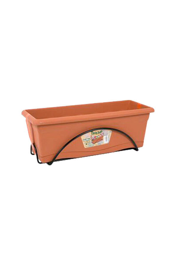 Balcony Rectangle Plastic Pot With Stand - Terracotta