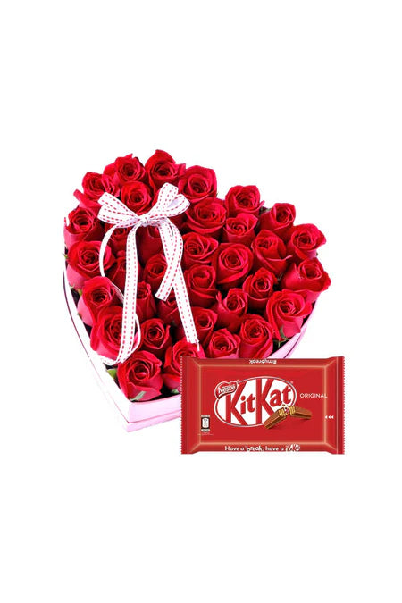 "Red roses with Kit Kat chocolates gift combo – Sweetheart Surprise collection"