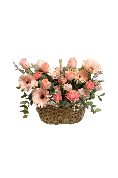 New Beginnings – Mini Garden Basket with assorted green plants in decorative basket for housewarming and milestone gifting in Riyadh