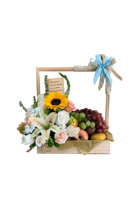 Mom's Floral Escape Hamper - Eco-Friendly Gift with Live Flowers, Organic Snacks, and Sustainable Goodies